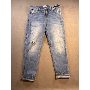 Studio Blue Distressed Boyfriend Jeans Medium Wash Straight Leg Size 30